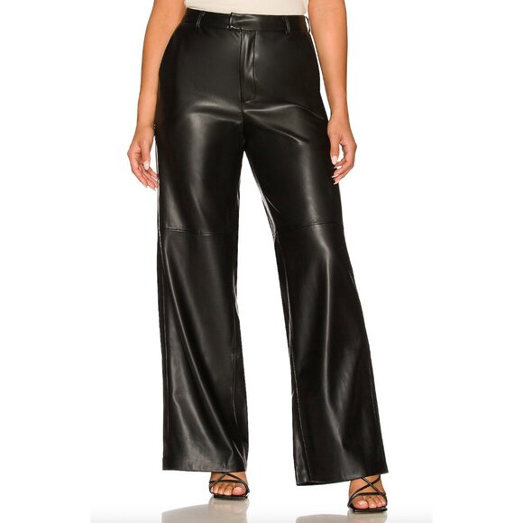 NWT Good American Black Faux Leather Wide Leg Pants sz 12